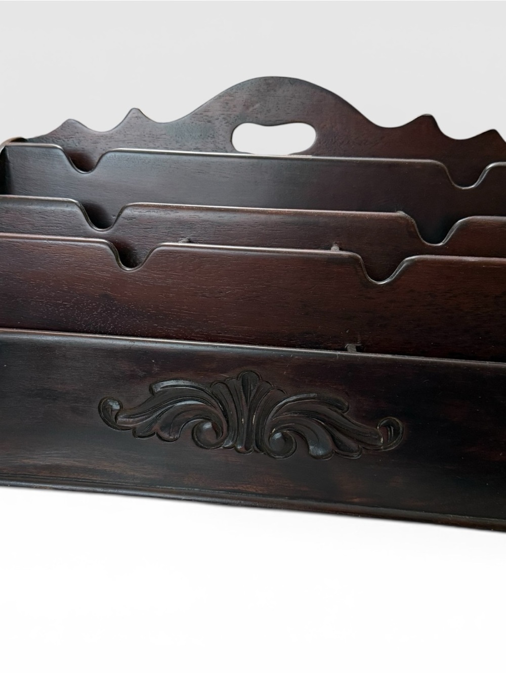Vintage Style Dark Wood 3-Tier Desktop Letter Organizer with Carved Details - Picture 6 of 6